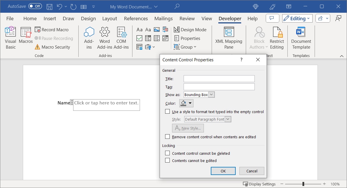 Rich Text Content Control Properties in Word