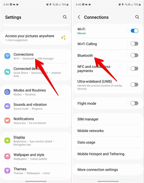 Samsung Enable Bluetooth in Connections