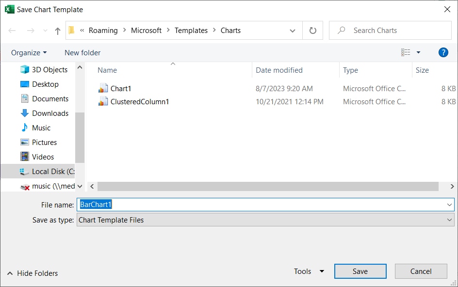 Save Chart Template box