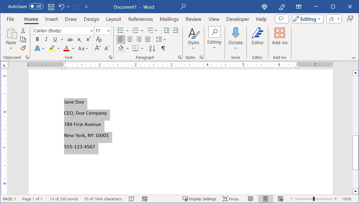 Selected text tor AutoText in Word
