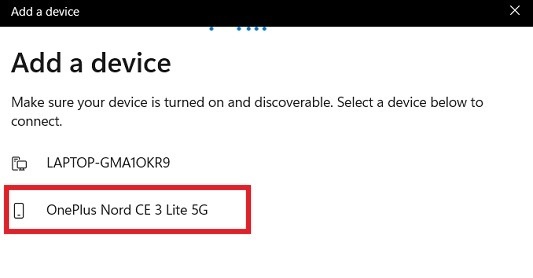 Choose your phone in Windows Add Devices option in Bluetooth.