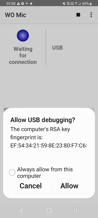 Give your consent to USB debugging on an Android phone connected to Windows PC by clicking "Allow."