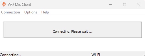 WO Mic client in Windows showing as "Connecting."