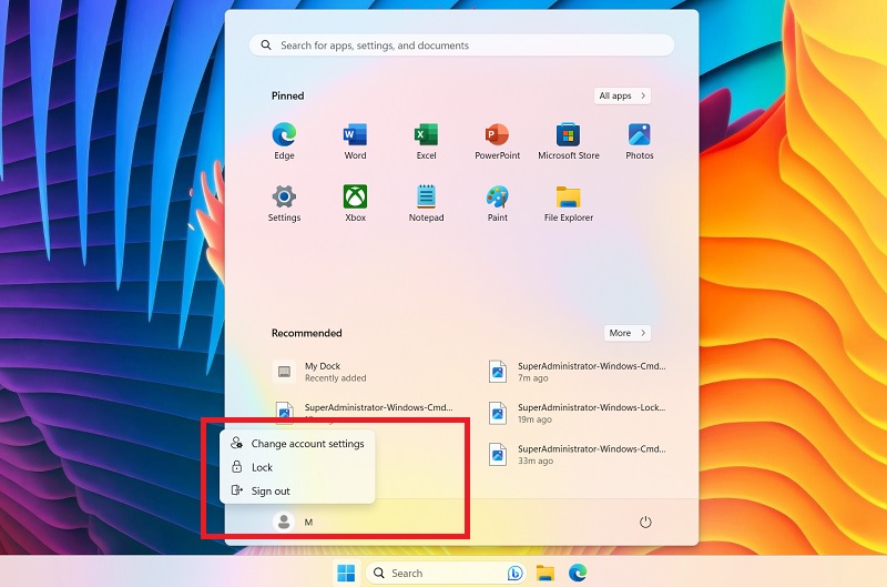 Super administrator account no longer visible in Windows Start menu.