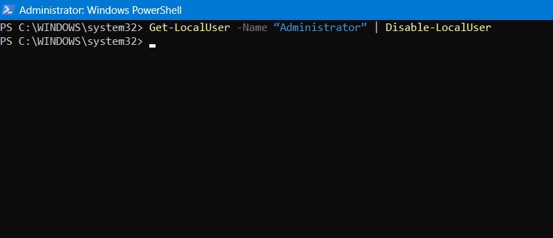 Disable super administrator account in Windows PowerShell