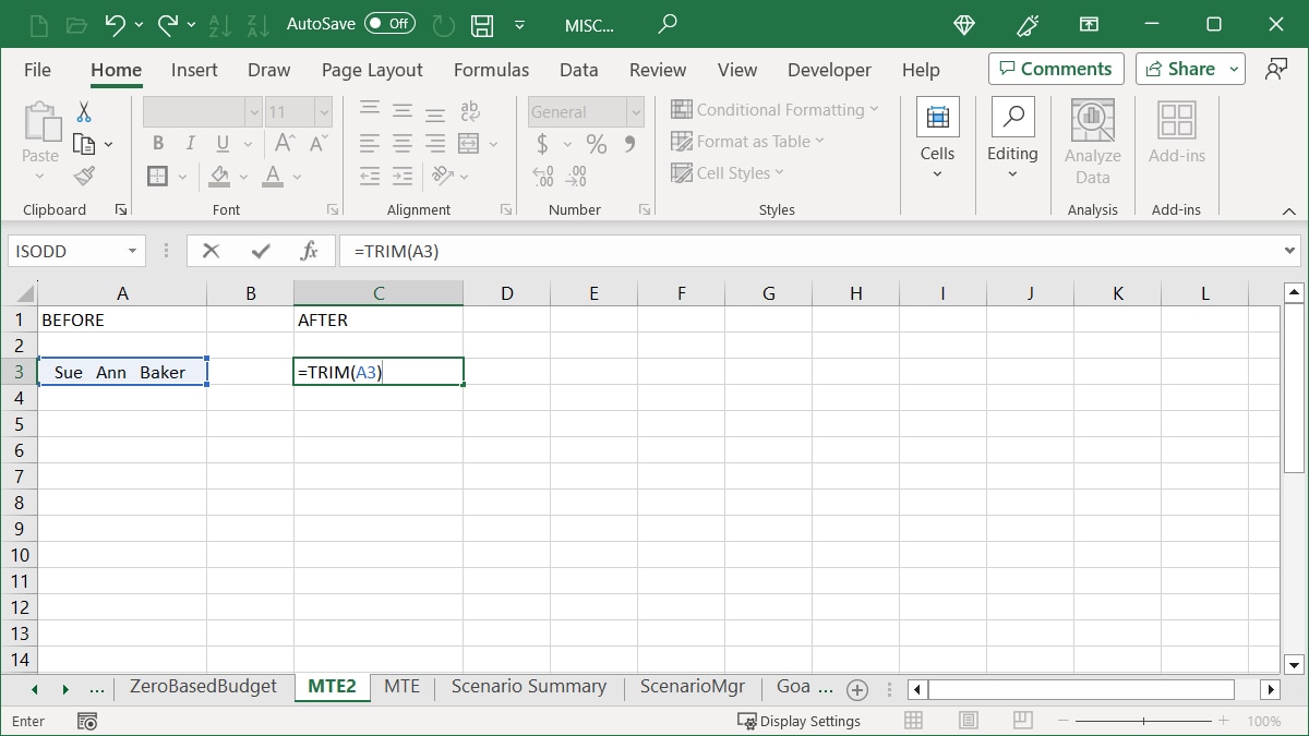Trim Formula in Excel