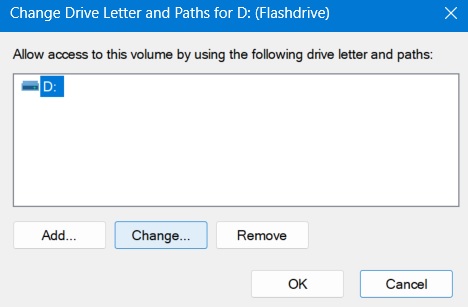 Change drive letter in USB drive within Disk Management.