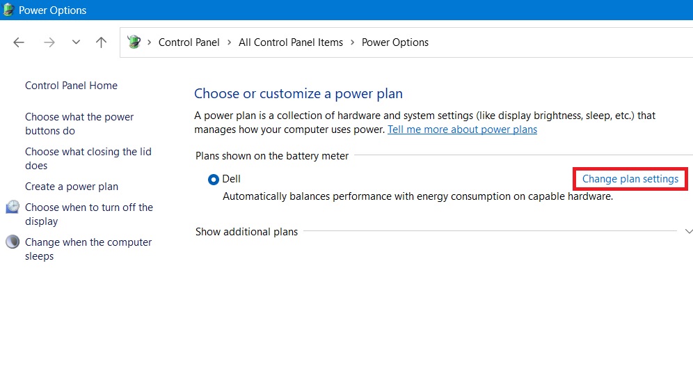 Clicking on the "Change plan settings" option under Power Options in Control Panel. 