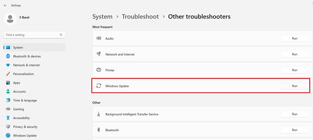 Running the Windows Update troubleshooter.