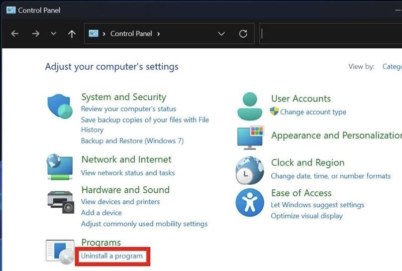 Click Uninstall a program under Programs.