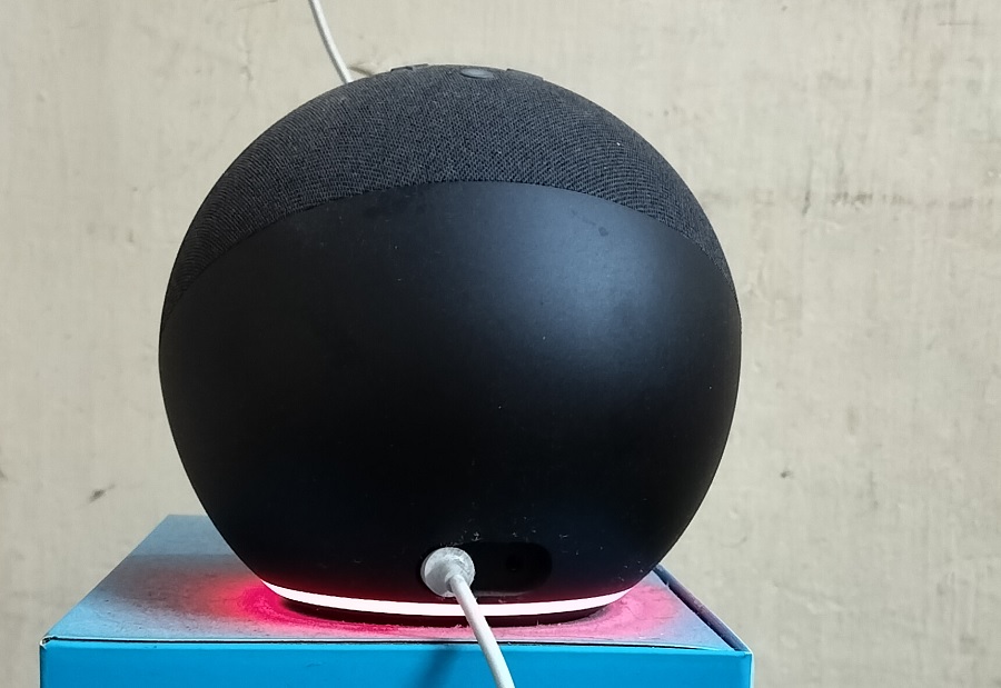 Alexa showing a red ring, indicating the microphone is off.