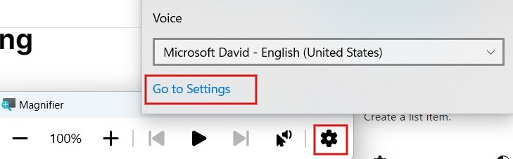 Clicking "Go to Settings" option in Magnifier app.