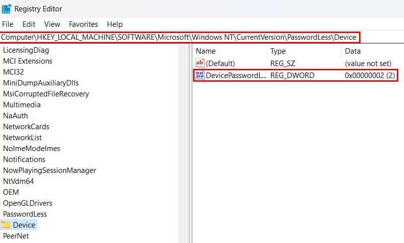 Navigate to location in Registry Editor. 