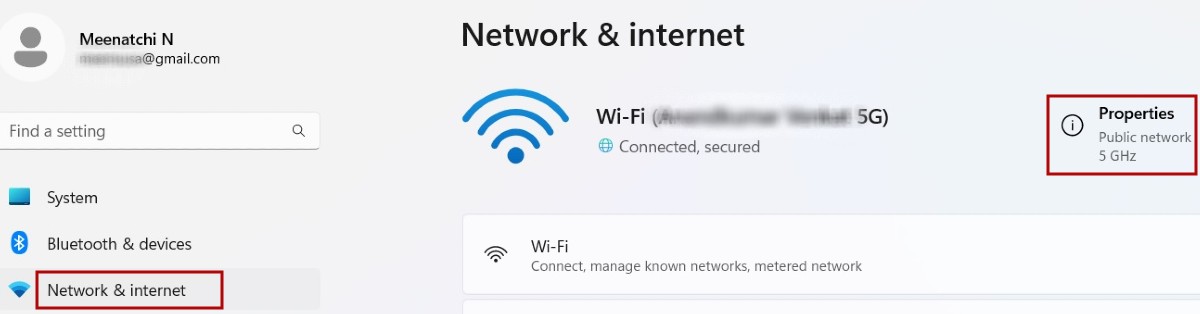 Clicking "Network & internet" on the left pane and click Properties on the right pane.