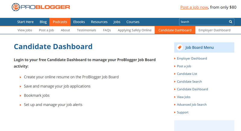 Candidate dashboard in Problogger
