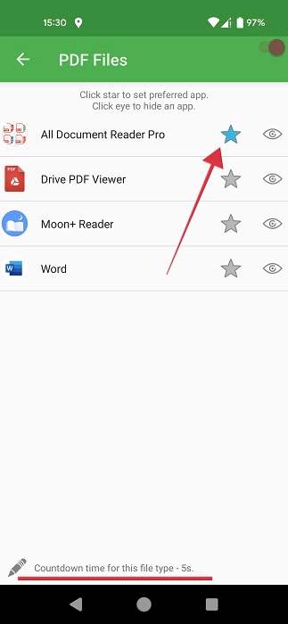 Starring preferred app in Better Open With app. 