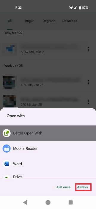Opting to open file with Better Open With app. 
