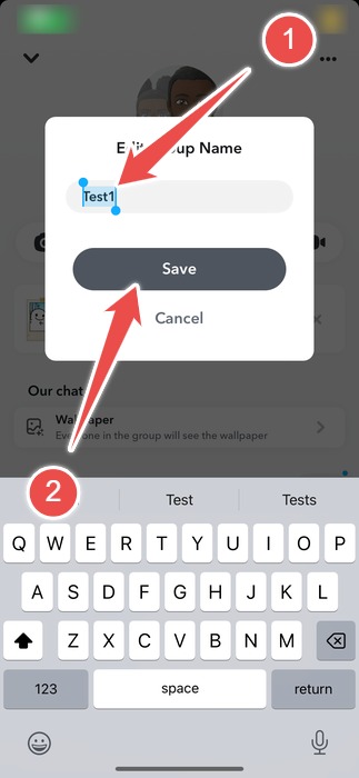 Changing the name of Snapchat group in Snapchat app. 