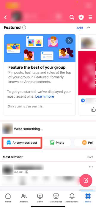 Choosing Anonymous Post On The Facebook App