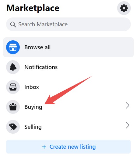 Choosing The Buying Option In The Left Side Menu Of The Marketplace On The Facebook Website