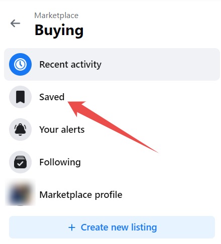 Choosing The Saved Option In The Left Side Menu Of The Marketplace On The Facebook Website