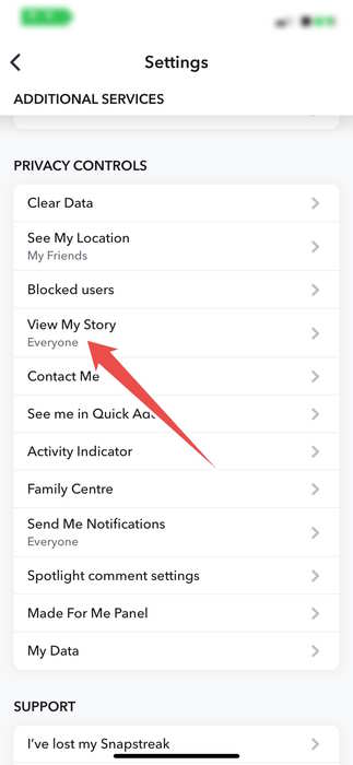 Selecting the "View My Story" option In Snapchat Settings.