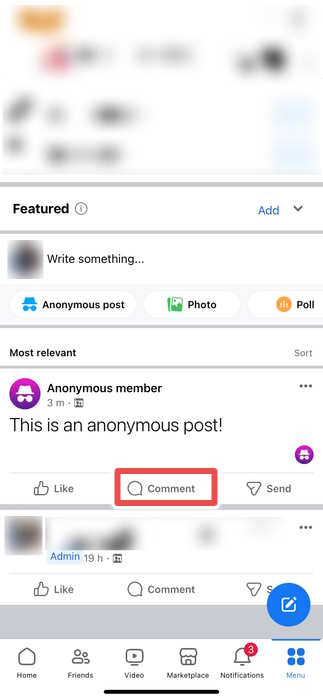 Choosing To Write Anonymous Comment On The Facebook App