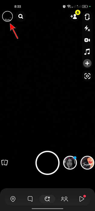 Clicking on the profile icon in Snapchat.