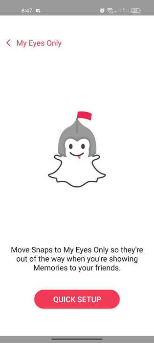 Tapping on the "Quick Setup" button in Snapchat.