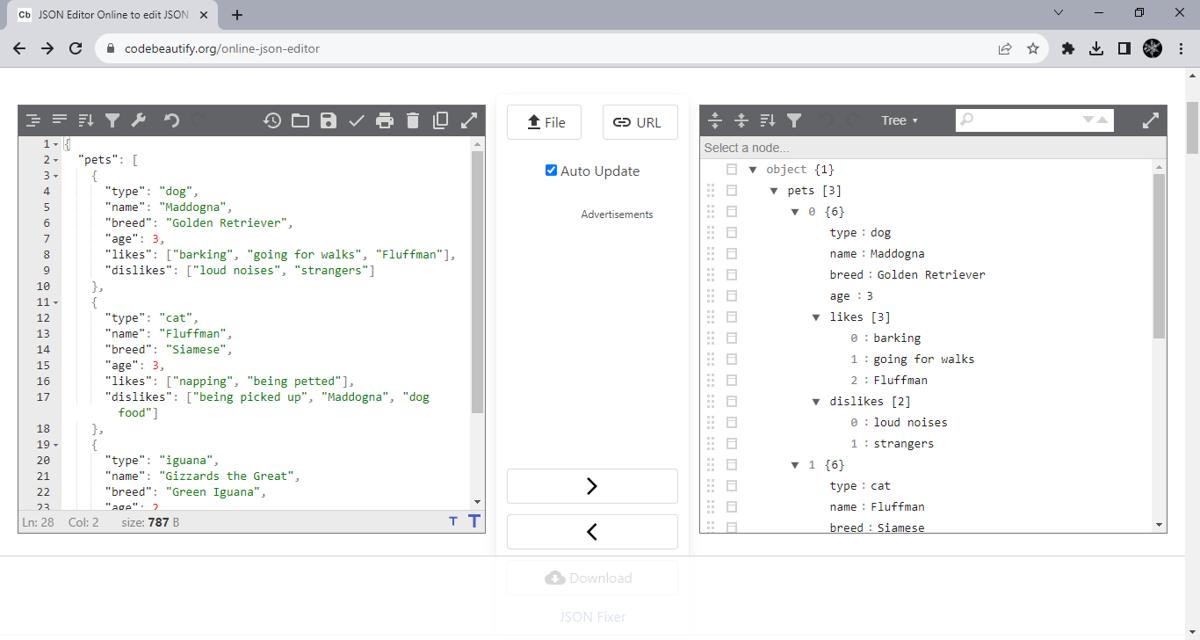 Code Beautify JSON Editor extension active.