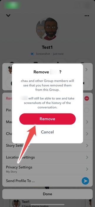Confirming removal by pressing on the "Remove" button. 