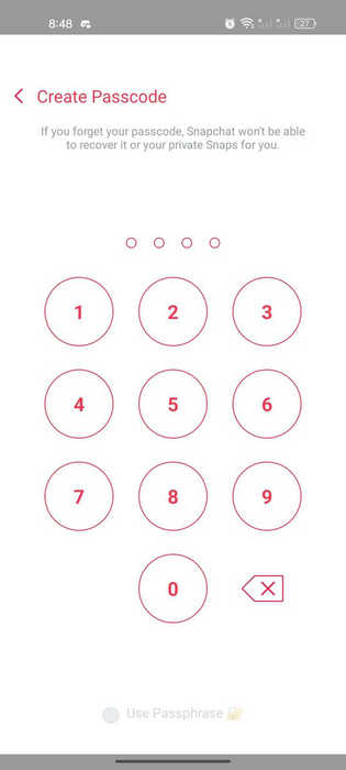 Creating a passcode to hide snap in Snapchat app.
