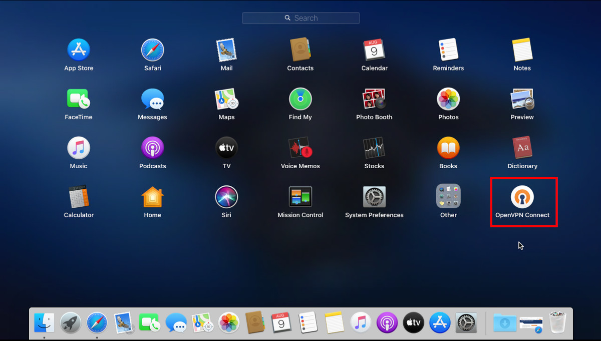 A screenshot showing the OpenVPN client in the Launchpad.