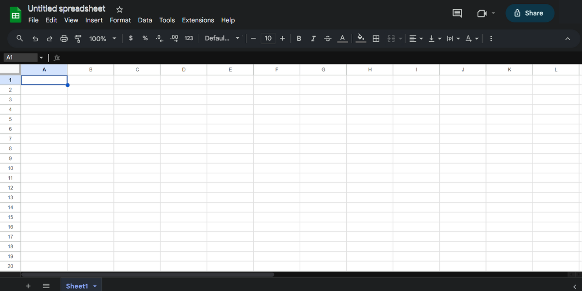 Preview of Google Sheets when in dark mode via Chrome flags. 