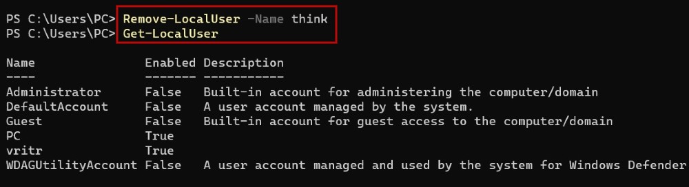 Inputting commands in PowerShell. 