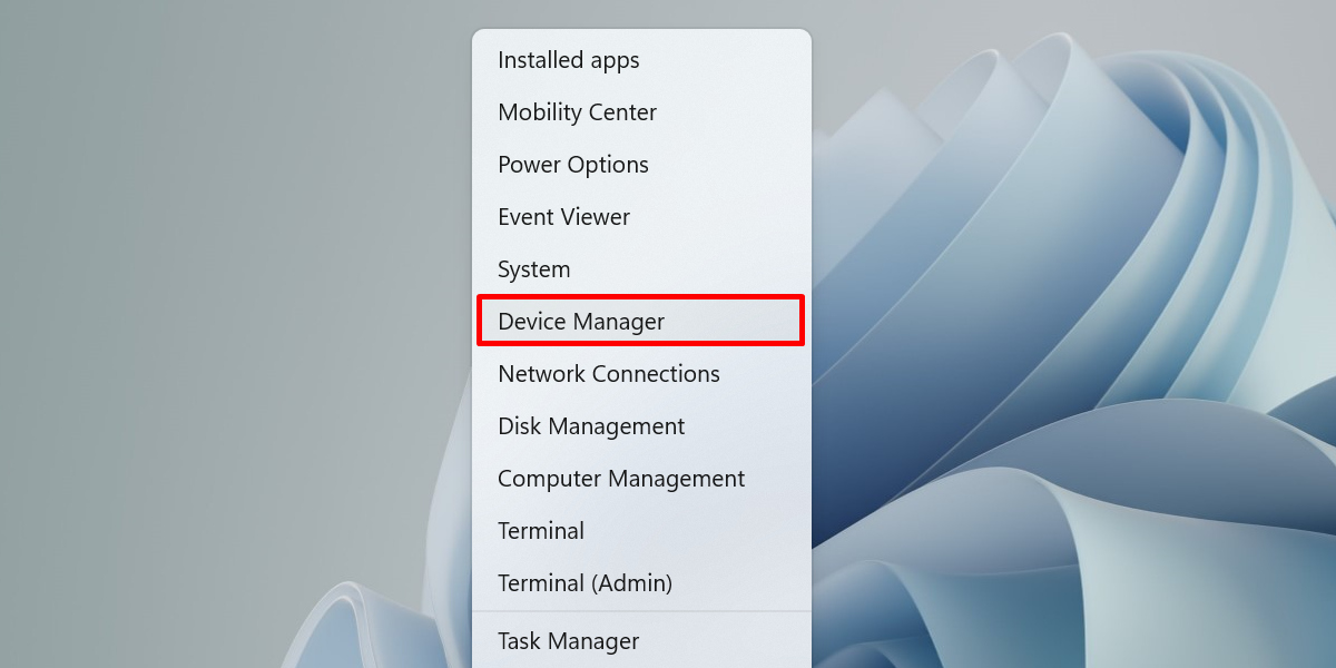 Clicking on "Device Manager" from WinX menu.