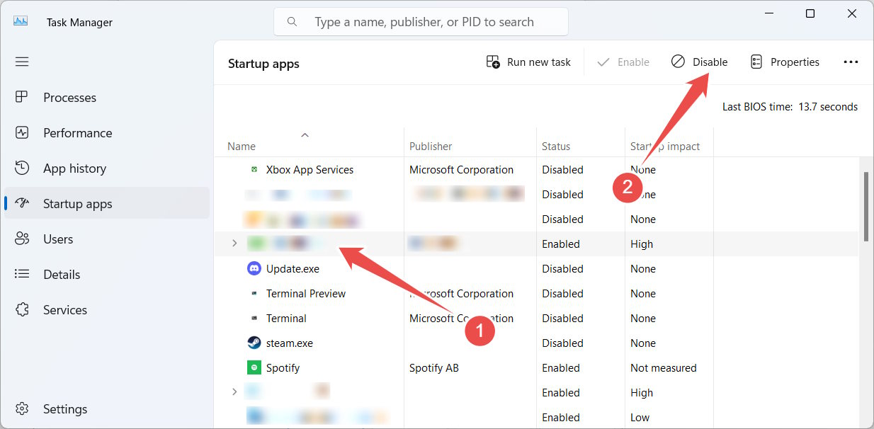 Disabling Startup Apps in Task Manager.