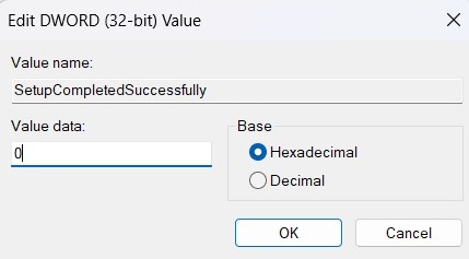 Changing "Value data" for key in Registry Editor.