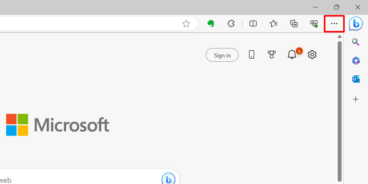 Clicking the ellipsis icon in the top-right corner of Microsoft Edge