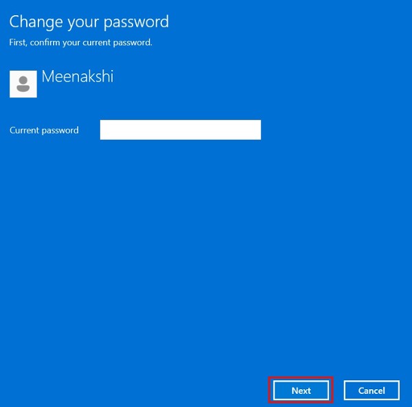 Entering the current Windows password.