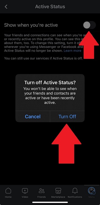 Facebook Mobile Active Status Turn Off