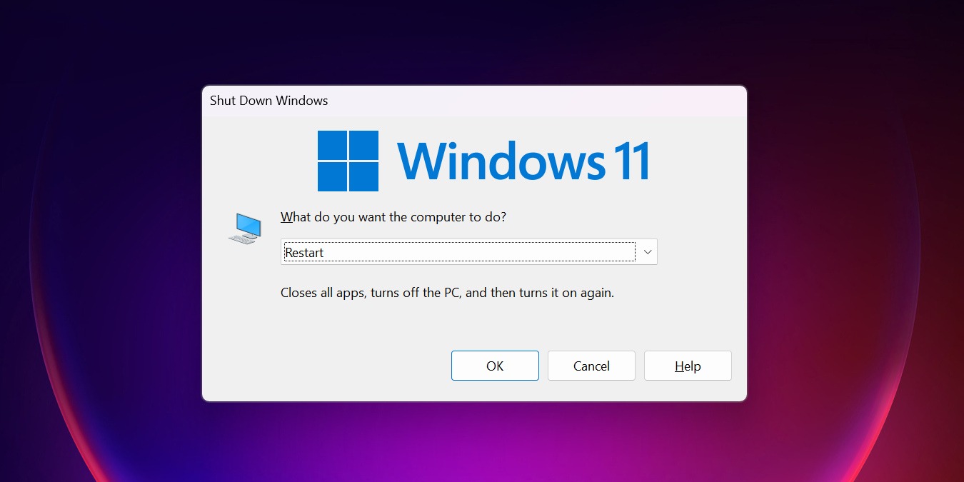 This screenshot shows how to restart windows 11