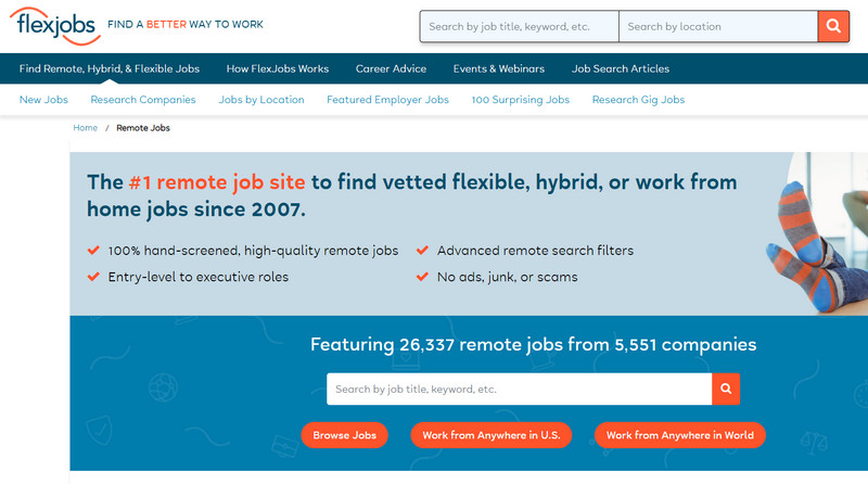 Flex Jobs homepage