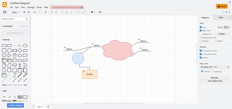 Diagrams.net interface overview.
