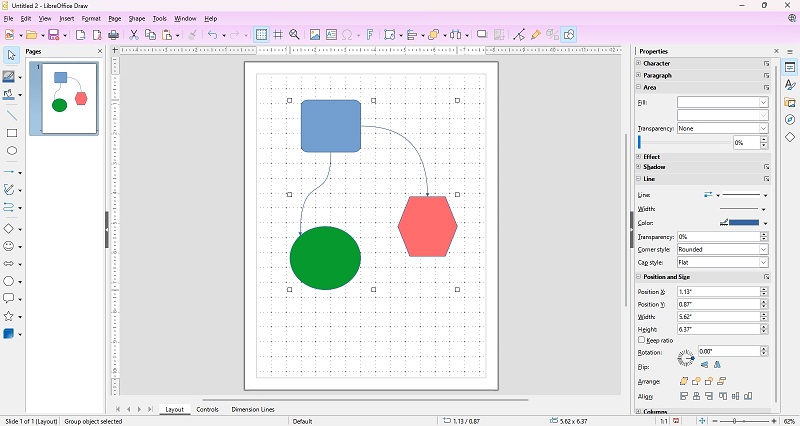 LibreOffice Draw interface overview.