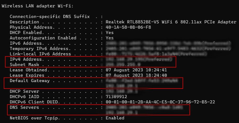 enter ipconfig /all to get the details of network configuration