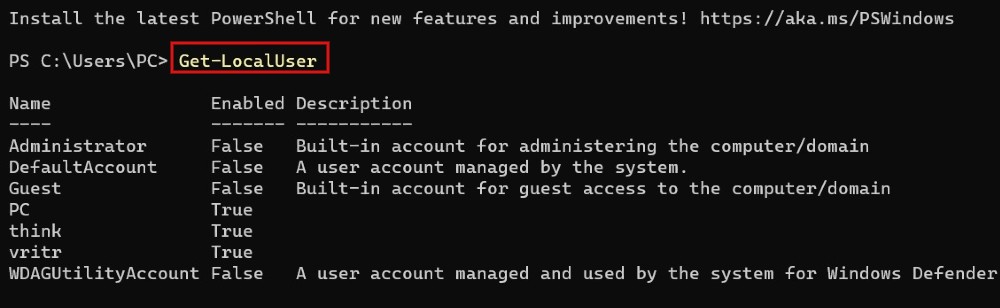 Typing command in PowerShell. 