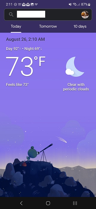 Weather information for "Today" in Google app. 
