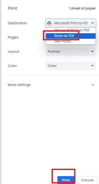 Clicking on "Save as PDF" option to print messages from Facebook.