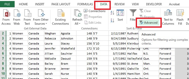 Choose an advanced data filter in Excel